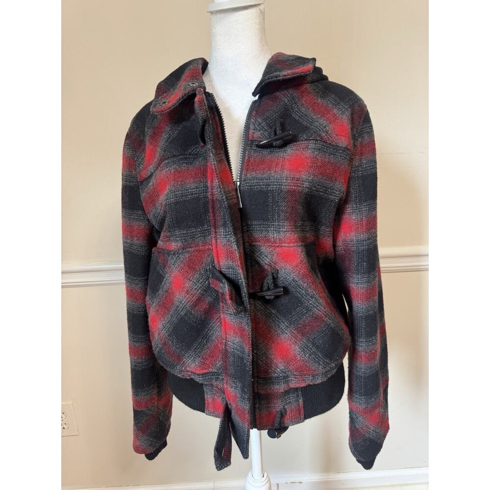 Grane Red Black Plaid Toggle Zip Jacket Coat Women’s Size L